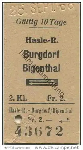Schweiz - SBB - Hasle-Rüegsau - Burgdorf oder Bigenthal und zurück - Fahrkarte 1968