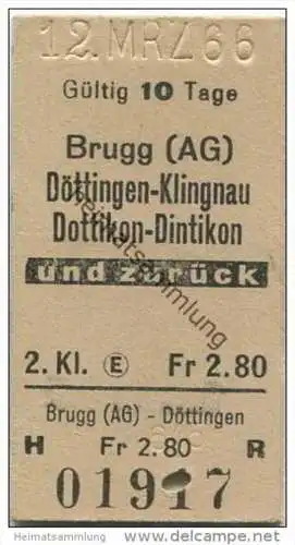 Schweiz - SBB - Brugg (AG) - Döttingen-Klingnau oder Dottikon-Dintikon und zurück - Fahrkarte 1966