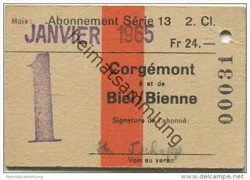 Schweiz - SBB - Abonnement - Corgemont - Biel - Fahrkarte 1965
