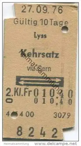 Schweiz - SBB - Lyss - Kehrsatz via Bern und zurück - Fahrkarte 1976