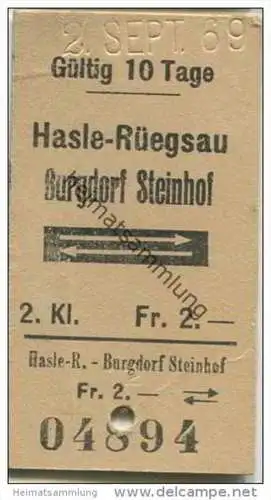 Schweiz - SBB - Hasle-Rüegsau - Burgdorf Steinhof und zurück - Fahrkarte 1969