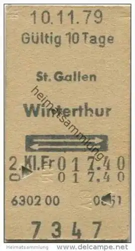 Schweiz - SBB - St. Gallen - Winterthur und zurück - Fahrkarte 1979