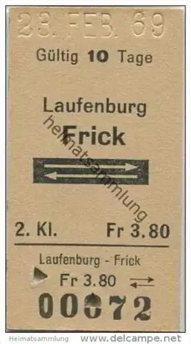 Schweiz - SBB - Laufenburg - Frick und zurück - Fahrkarte 1969