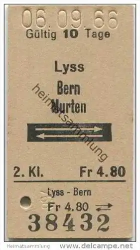 Schweiz - SBB - Lyss - Bern oder Murten und zurück - Fahrkarte 1966