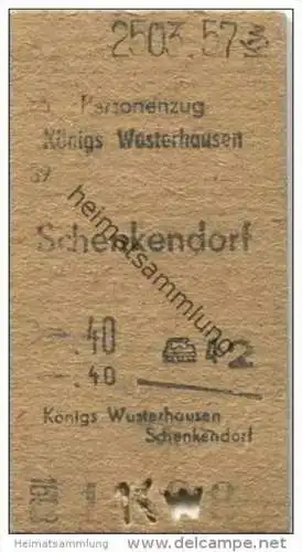 Deutschland - Personenzug - Königs-Wusterhausen - Schenkendorf - Fahrkarte 1957