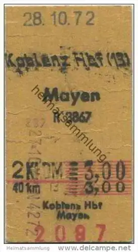 Deutschland - Koblenz Hbf. - Mayen - Fahrkarte 1972