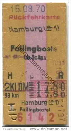 Deutschland - Rückfahrkarte - Hamburg - Fallingbostel über Soltau - Fahrkarte 1970