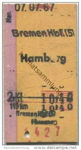 Deutschland - Bremen Hbf. - Hamburg - Fahrkarte 1967
