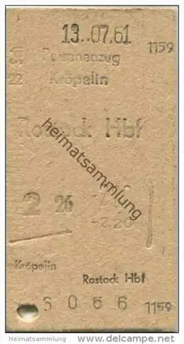 Deutschland - Personenzug - Kröpelin - Rostock Hbf. - Fahrkarte 1961