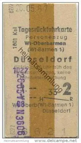 Deutschland - Tagesrückfahrkarte Personenzug - Wuppertal-Oberbarmen - Düsseldorf - Fahrkarte 1967