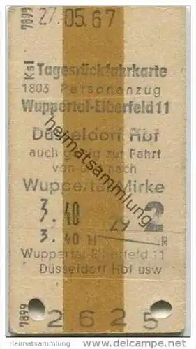 Deutschland - Tagesrückfahrkarte Personenzug - Wuppertal-Elberfeld - Düsseldorf Hbf. - auch gültig zur Fahrt von und nac