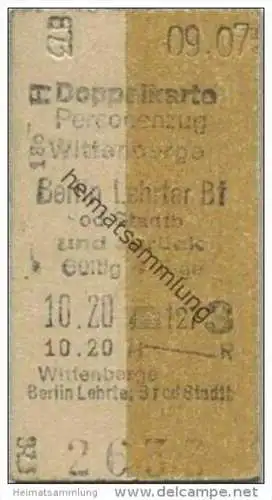 Deutschland - Doppelkarte Personenzug - Wittenberge Berlin Lehrter Bahnhof und zurück 1945 - Fahrkarte 3. Klasse