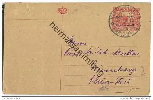 Postkarte - Tschechien - rückseitig Zudruck eines Arztes 'ordiniert für Verdauungskranke' - gelaufen 1920