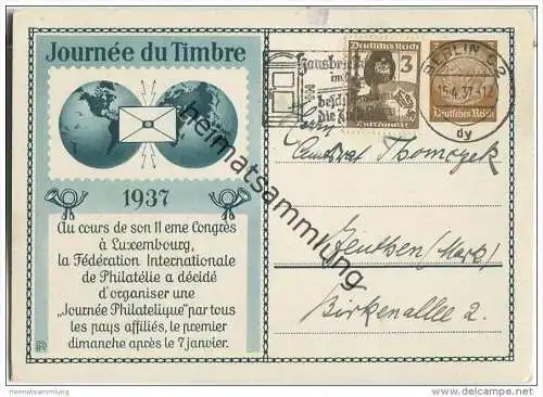 Postkarte - Privatganzsache - Journee du Timbre 1937  - Anlasstext auf Französisch mit 'runder 3'