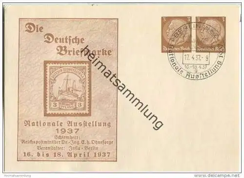 Postkarte - Privatganzsache Die Deutsche Briefmarke - Nationale Ausstellung 1937 - Sonderstempel