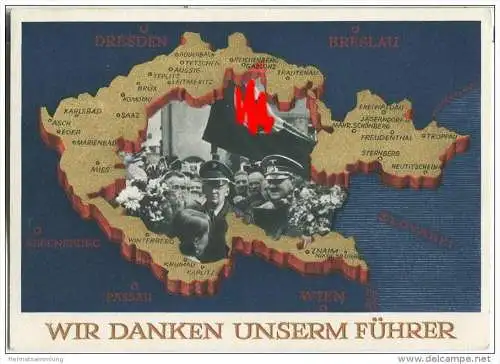 Postkarte - Wir danken unserem Führer - Zum 1. Mai Grossdeutschlands - bedarfsgelaufen