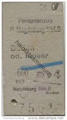 Deutschland - Personenzug - Magdeburg Hbf.D - Büden oder Möser 4. Klasse 20er Jahre