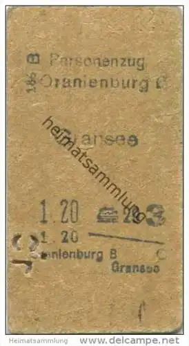 Deutschland - Personenzug - Oranienburg Gransee - Fahrkarte 3. Klasse 40er Jahre