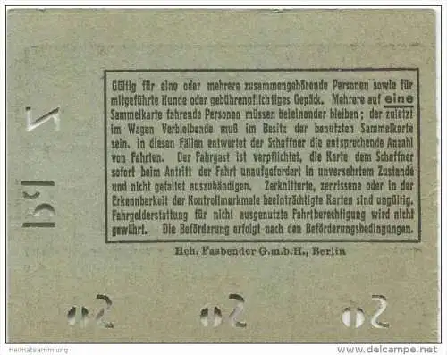 Deutschland - Berlin - BVG Sammelkarte 1933 - Gültig für 5 Fahrten auf der Strassenbahn oder U-Bahn