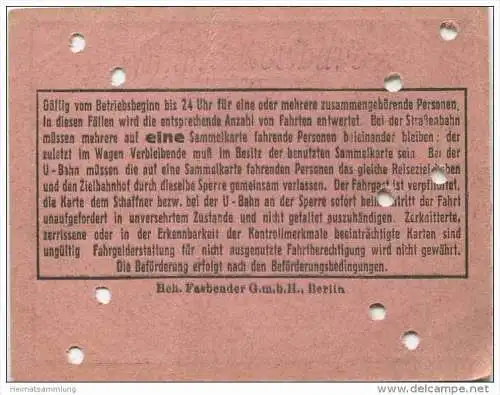 Deutschland - Berlin - BVG Sammelkarte 1934 - Gültig für 5 Fahrten auf der Strassenbahn oder U-Bahn