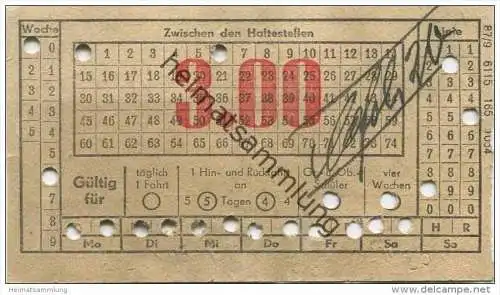 Deutschland - Magdeburg - Kraftverkehr - Wochenkarte für bis zu 12 Fahrten / Schülerkarte für 12 Fahrten 1954 - Linie 92