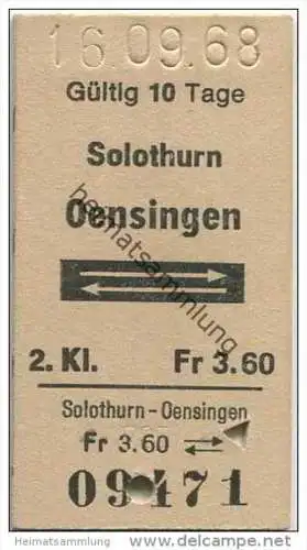 Schweiz - SBB - Solothurn - Oensingen und zurück - Fahrkarte 1968