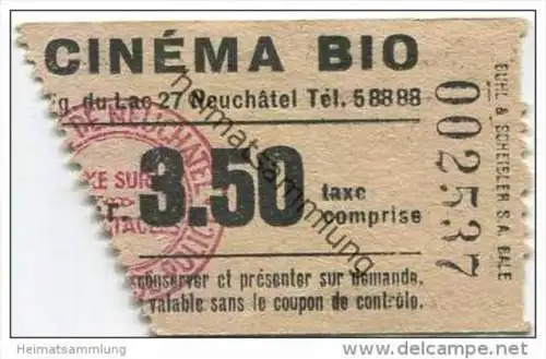 Schweiz - Neuchatel - Cinema Bio Fg. du Lac 27 - Kinokarte 1964