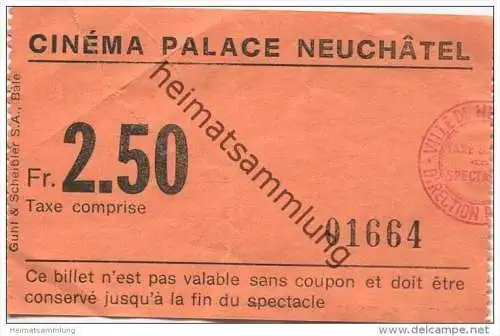 Schweiz - Neuchatel - Cinema Palace - Kinokarte