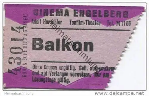 Schweiz - Engelberg - Cinema Engelberg - Adolf Hurschler - Tonfilm-Theater - Kinokarte 1963