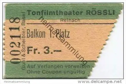 Schweiz - Reinach BL - Tonfilmtheater Rössli - Kinokarte