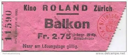Schweiz - Zürich - Kino Roland - Kinokarte 1957