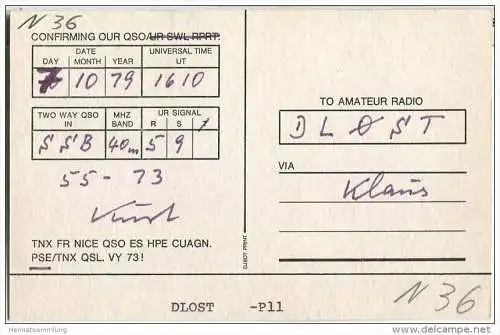 QSL - QTH - Funkkarte - DL2YAK - Oer-Erkenschwick - 1979