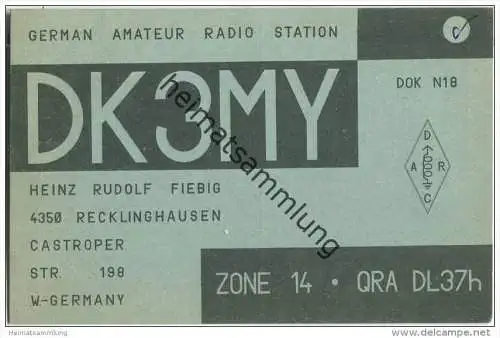QSL - QTH - Funkkarte - DK3MY - Recklinghausen - 1969