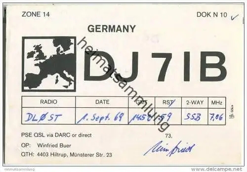 QSL - QTH - Funkkarte - DJ7IB - Hiltrup - 1969