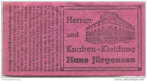 Deutschland - Flensburg - Strassenbahn - Fahrschein 10Pfg. - rückseitig Werbung: Herren- und Knaben-Kleidung Hans Jürgen