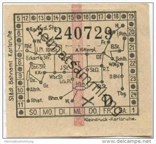 Deutschland - Karlsruhe - Karlsruhe - Städtisches Bahnamt Karlsruhe - Fahrschein 40er Jahre