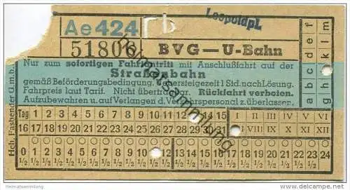 Deutschland - Berlin - BVG U-Bahn mit Anschlussfahrt auf der Strassenbahn - Leopoldplatz - Fahrschein