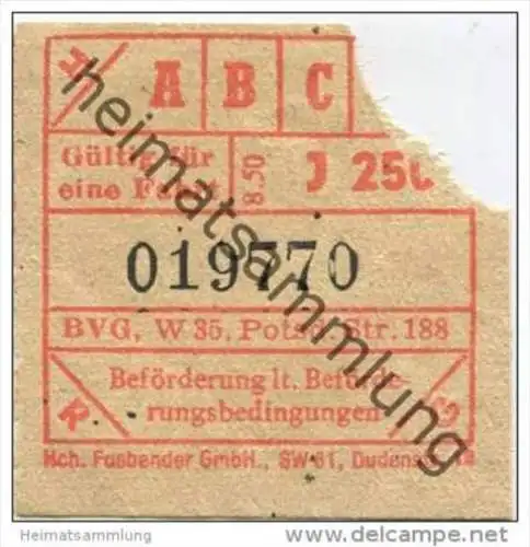 Deutschland - Berlin - BVG - Fahrschein 1950