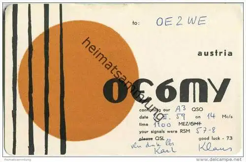 QSL - QTH - Funkkarte - OE6MY - Österreich - Weiz - 1959