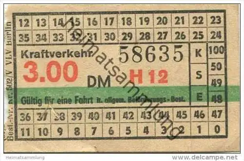Deutschland - Berlin - DDR Kraftverkehr - Fahrschein 3.00DM