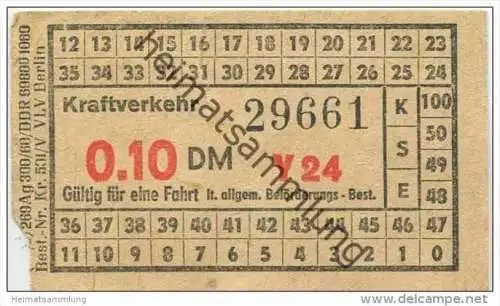 Deutschland - Berlin - DDR Kraftverkehr - Fahrschein 0.10DM