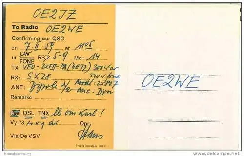QSL - QTH - Funkkarte - OE2JZ - Österreich - Diplomkarte SOS-Kinderdorf - 1959