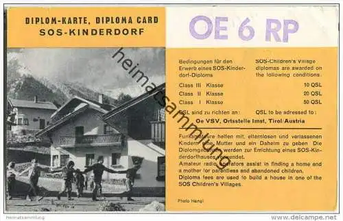 QSL - QTH - Funkkarte - OE6RP - Österreich - Knittelfeld - Diplomkarte SOS-Kinderdorf - 1959