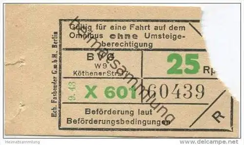 Deutschland - Berlin - BVG - Fahrschein Omnibus 1943 - 25Rpf.