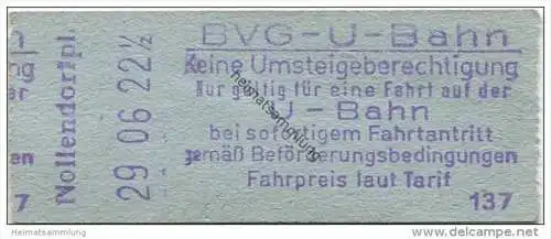 Deutschland - Berlin - BVG U-Bahn - U-Bahn Fahrschein - Nollendorfplatz DM 0,40