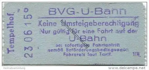 Deutschland - Berlin - BVG U-Bahn - U-Bahn Fahrschein - Tempelhof DM 0,40