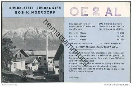 QSL - QTH - Funkkarte - OE2AL - Österreich - Salzburg - Diplomkarte SOS-Kinderdorf - 1959