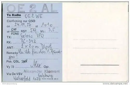 QSL - QTH - Funkkarte - OE2AL - Österreich - Salzburg - Diplomkarte SOS-Kinderdorf - 1959