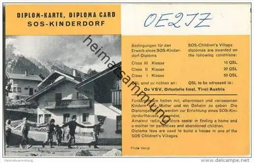 QSL - QTH - Funkkarte - OE2JZ - Österreich - Diplomkarte SOS-Kinderdorf - 1959