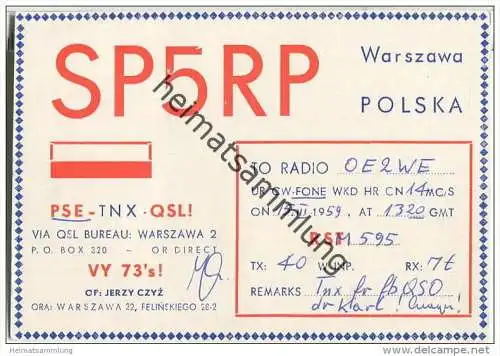 QSL - QTH - Funkkarte - SP5RP - Polska - Warszawa - 1959